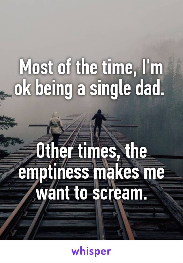Most of the time, I'm ok being a single dad. 


Other times, the emptiness makes me want to scream.