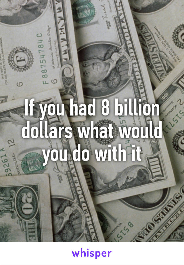 If you had 8 billion dollars what would you do with it
