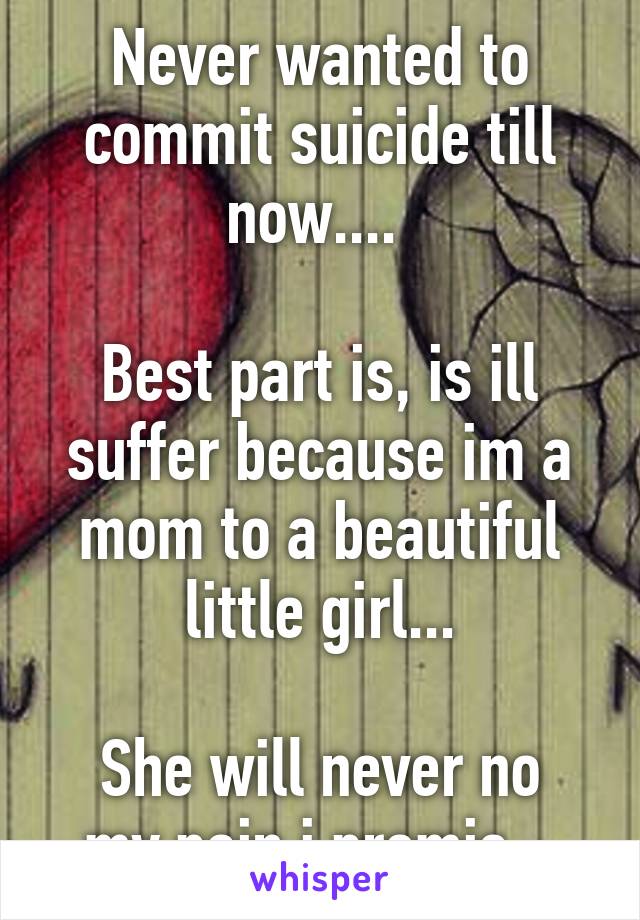 Never wanted to commit suicide till now.... 

Best part is, is ill suffer because im a mom to a beautiful little girl...

She will never no my pain i promis...