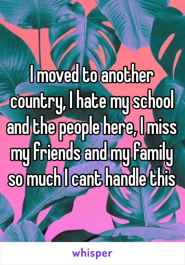 I moved to another country, I hate my school and the people here, I miss my friends and my family so much I cant handle this 