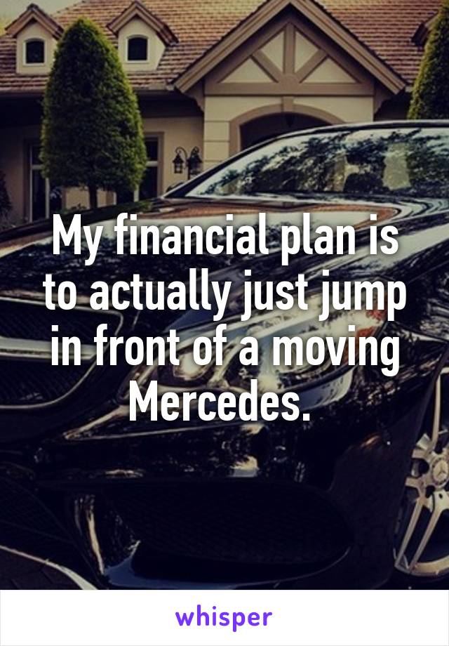 My financial plan is to actually just jump in front of a moving Mercedes. 