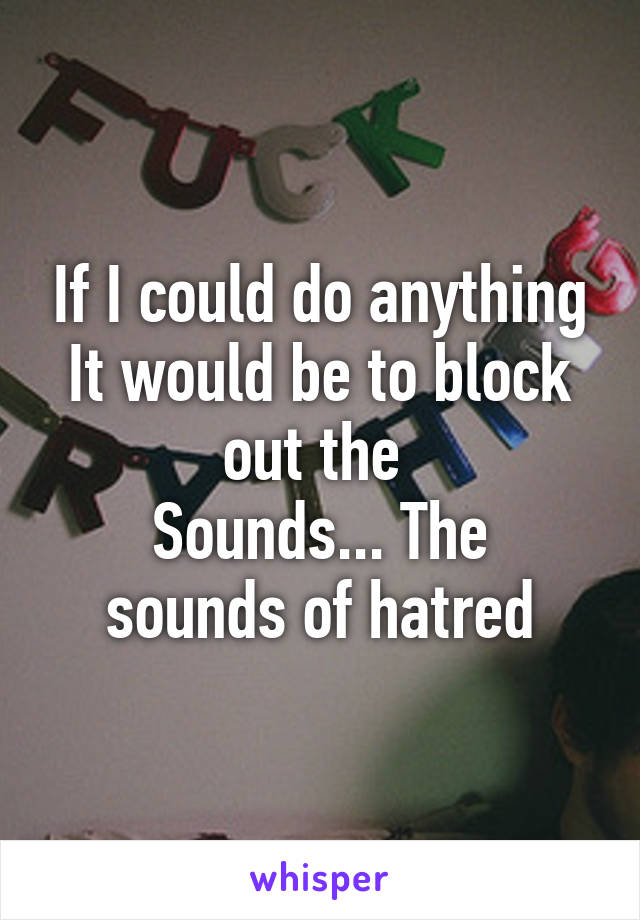 If I could do anything
It would be to block out the 
Sounds... The sounds of hatred