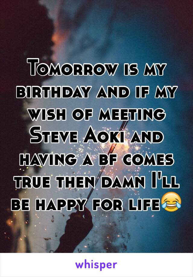 Tomorrow is my birthday and if my wish of meeting Steve Aoki and having a bf comes true then damn I'll be happy for life😂