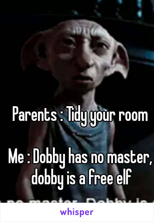 Parents : Tidy your room

Me : Dobby has no master, dobby is a free elf