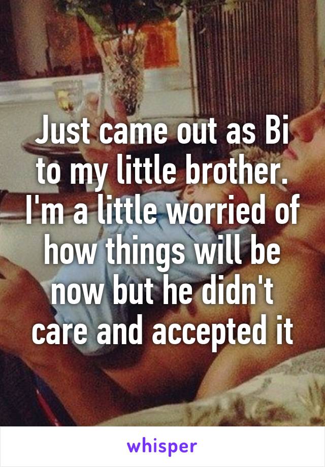 Just came out as Bi to my little brother. I'm a little worried of how things will be now but he didn't care and accepted it