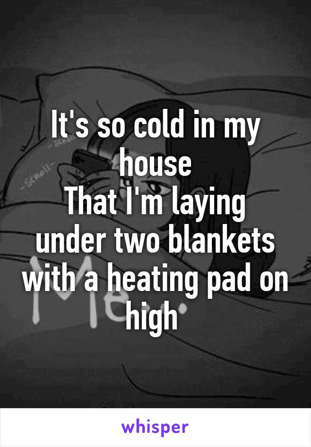 It's so cold in my house
That I'm laying under two blankets with a heating pad on high 