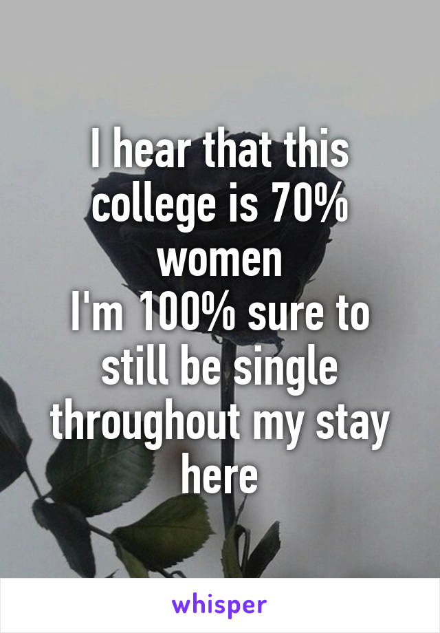 I hear that this college is 70% women
I'm 100% sure to still be single throughout my stay here