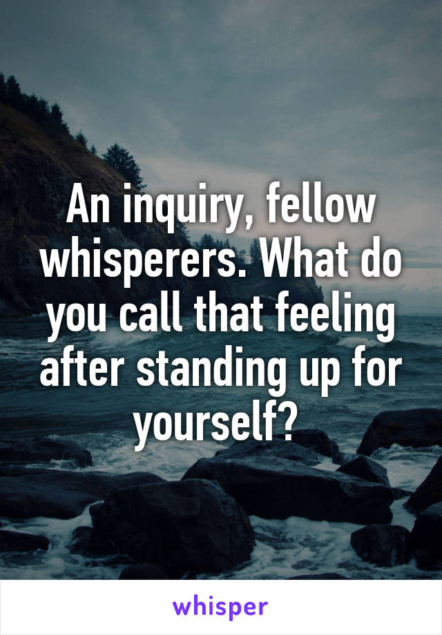 An inquiry, fellow whisperers. What do you call that feeling after standing up for yourself? 