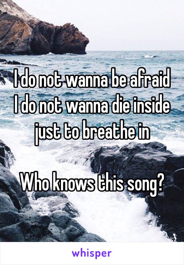 I do not wanna be afraid 
I do not wanna die inside just to breathe in

Who knows this song?