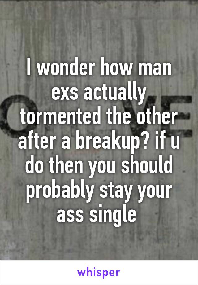 I wonder how man exs actually tormented the other after a breakup? if u do then you should probably stay your ass single 