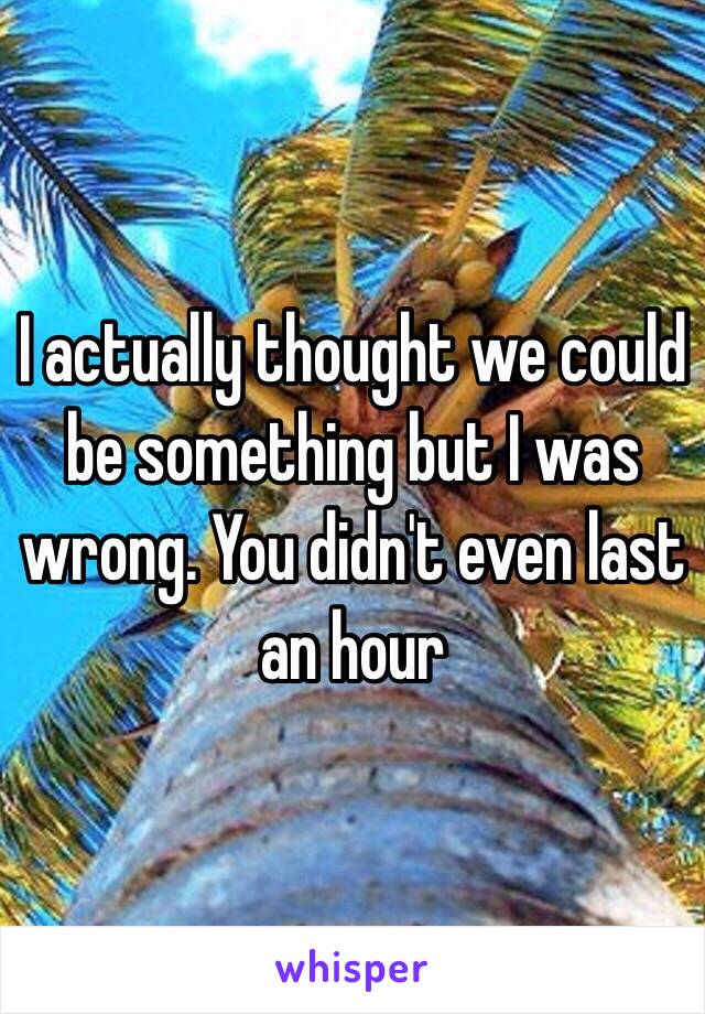 I actually thought we could be something but I was wrong. You didn't even last an hour 