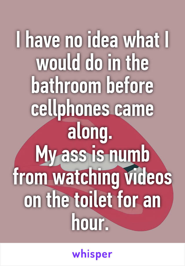 I have no idea what I would do in the bathroom before cellphones came along. 
My ass is numb from watching videos on the toilet for an hour. 