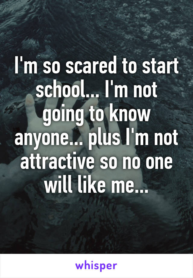 I'm so scared to start school... I'm not going to know anyone... plus I'm not attractive so no one will like me...
