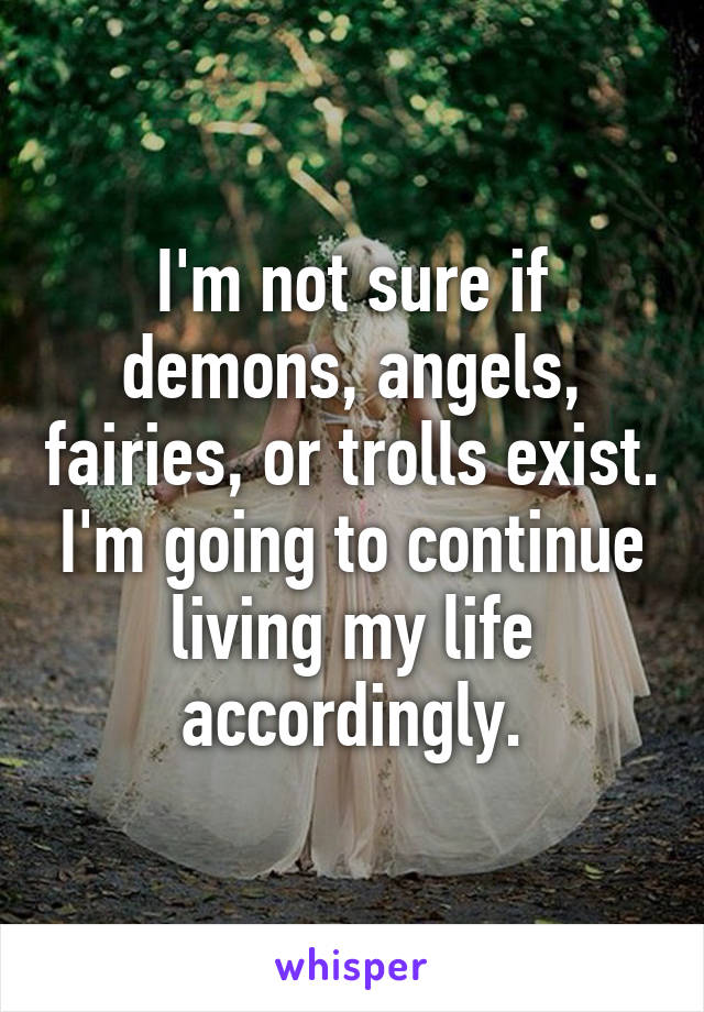 I'm not sure if demons, angels, fairies, or trolls exist. I'm going to continue living my life accordingly.