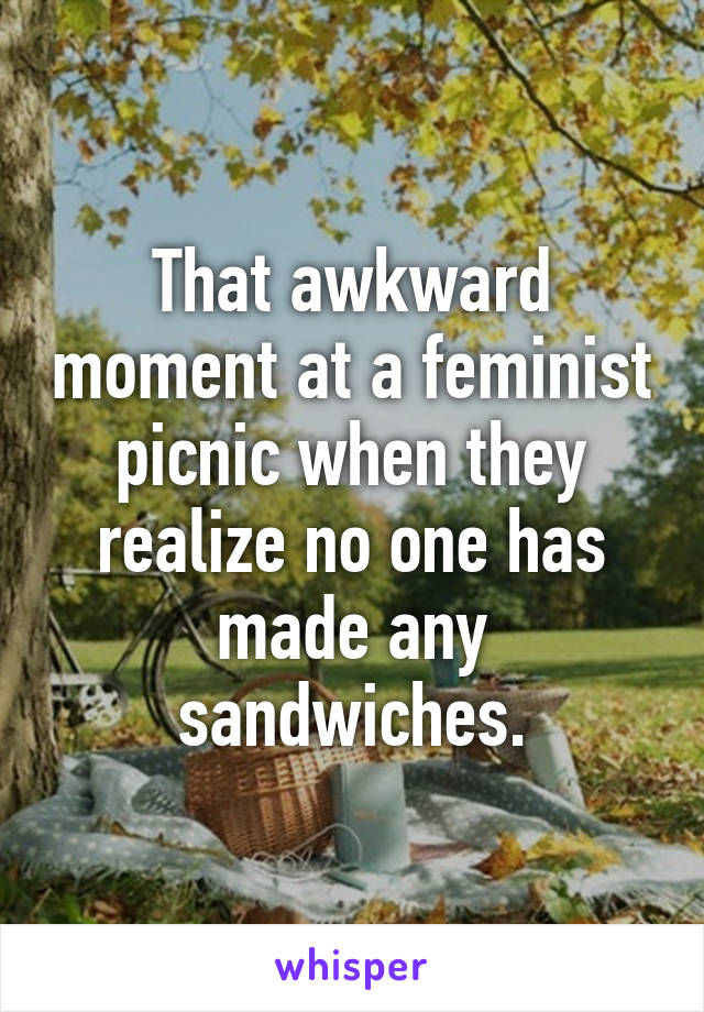 That awkward moment at a feminist picnic when they realize no one has made any sandwiches.