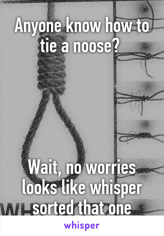 Anyone know how to tie a noose? 





Wait, no worries looks like whisper sorted that one