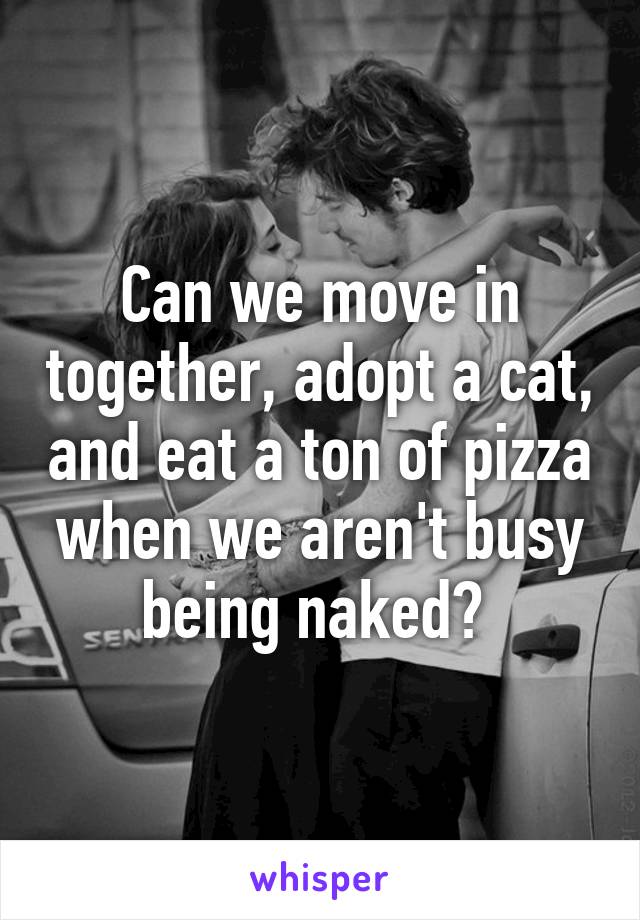 Can we move in together, adopt a cat, and eat a ton of pizza when we aren't busy being naked? 