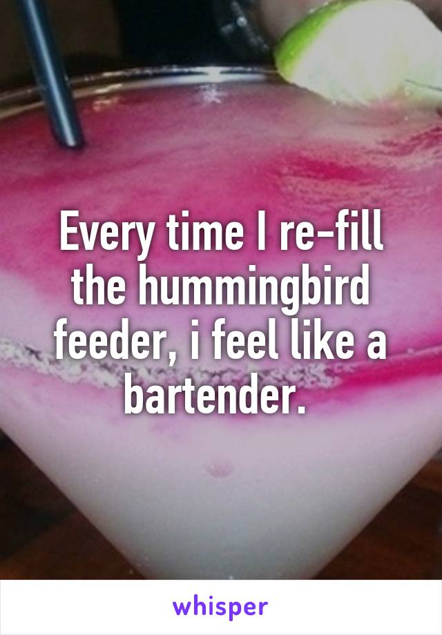 Every time I re-fill the hummingbird feeder, i feel like a bartender. 