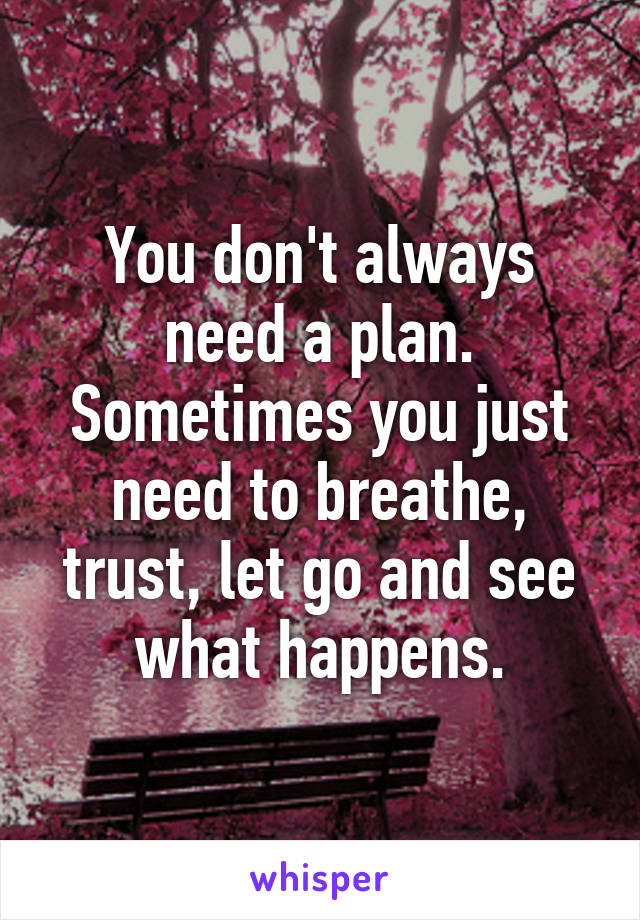 You don't always need a plan. Sometimes you just need to breathe, trust, let go and see what happens.