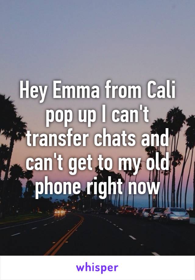 Hey Emma from Cali pop up I can't transfer chats and can't get to my old phone right now