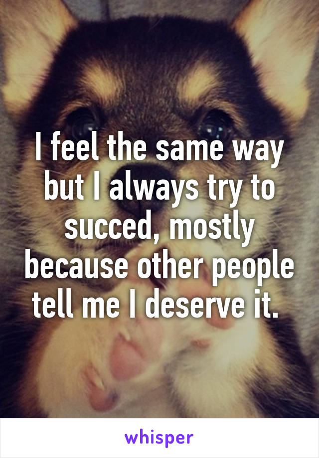 I feel the same way but I always try to succed, mostly because other people tell me I deserve it. 