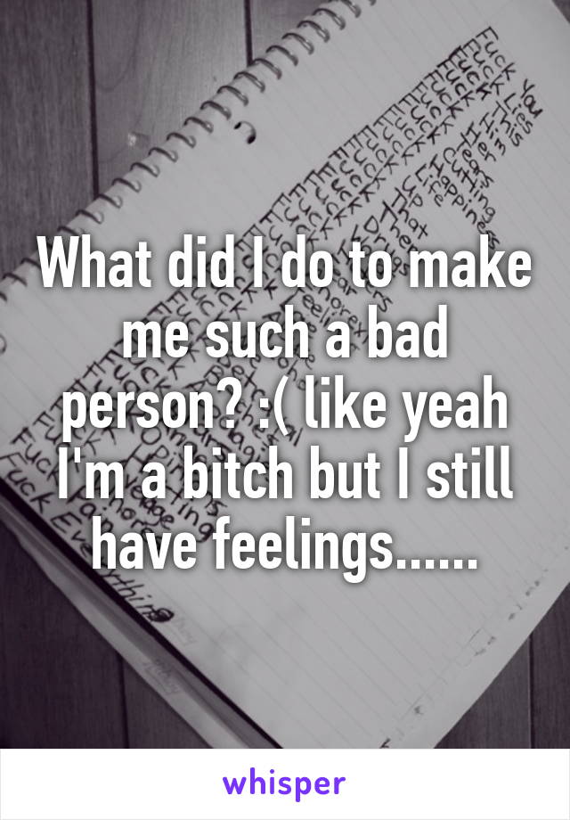 What did I do to make me such a bad person? :( like yeah I'm a bitch but I still have feelings......