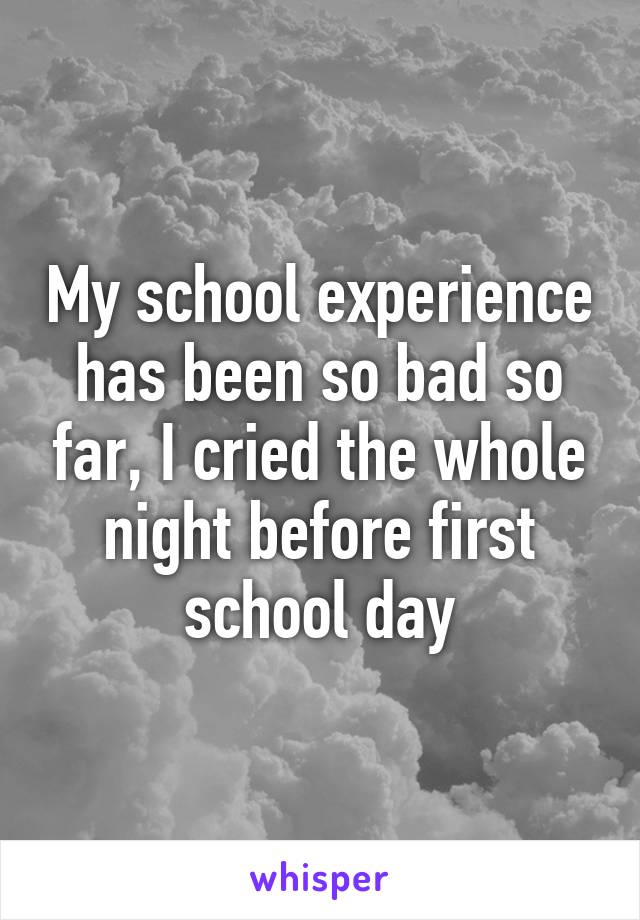 My school experience has been so bad so far, I cried the whole night before first school day