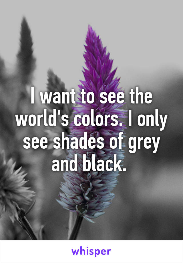 I want to see the world's colors. I only see shades of grey and black. 