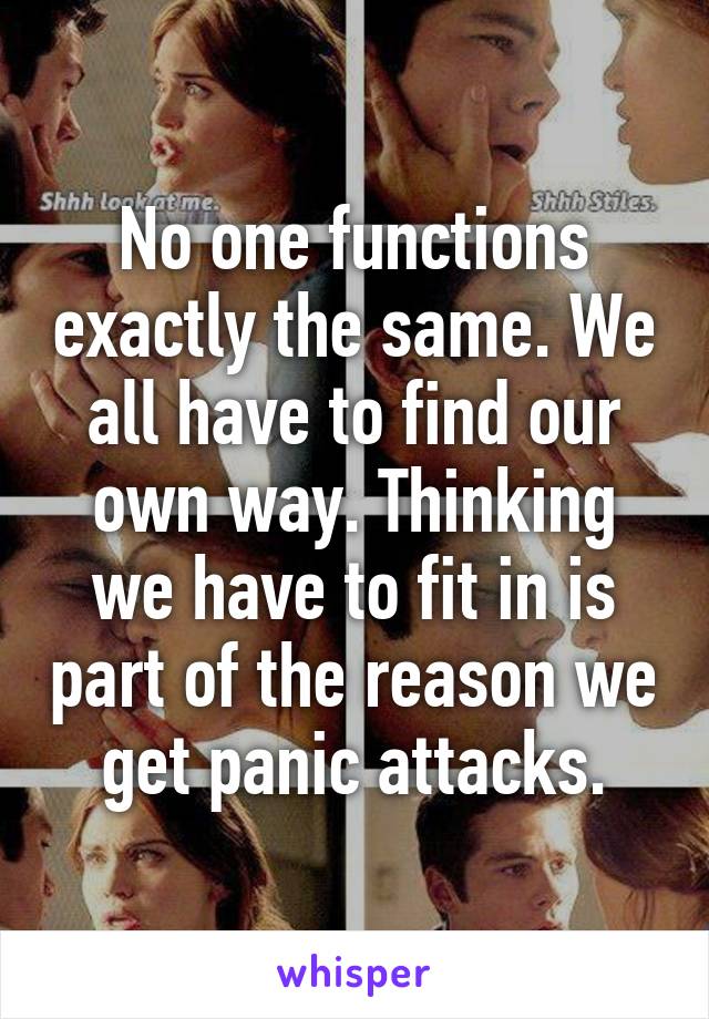 No one functions exactly the same. We all have to find our own way. Thinking we have to fit in is part of the reason we get panic attacks.