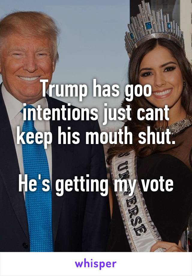 Trump has goo intentions just cant keep his mouth shut.

He's getting my vote