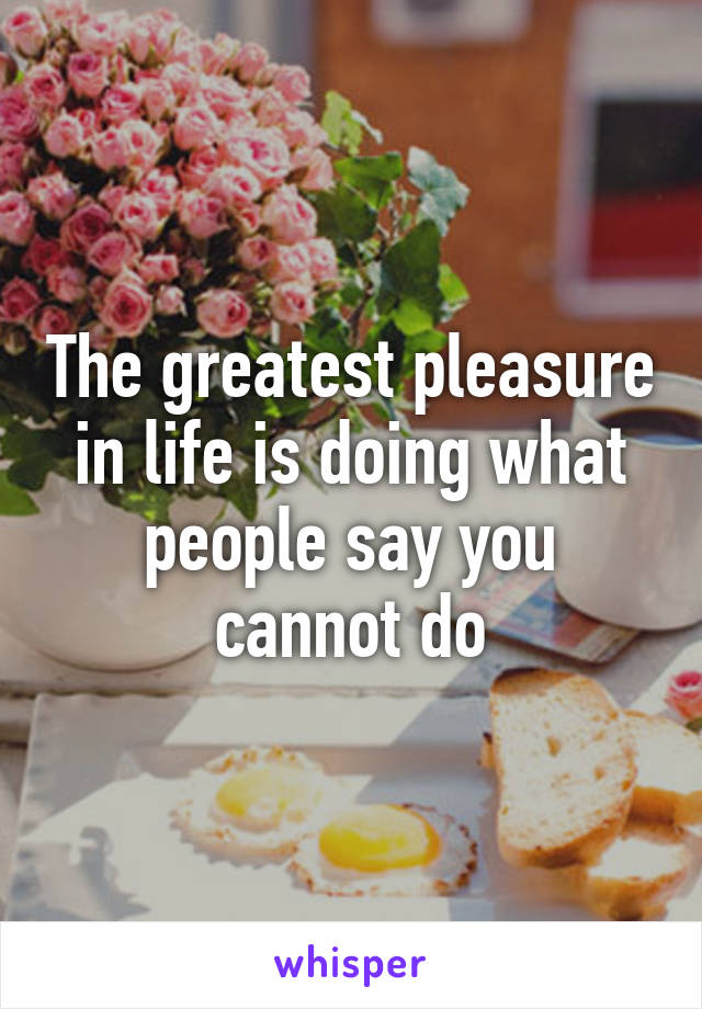 The greatest pleasure in life is doing what people say you cannot do