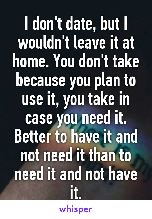 I don't date, but I wouldn't leave it at home. You don't take because you plan to use it, you take in case you need it. Better to have it and not need it than to need it and not have it.