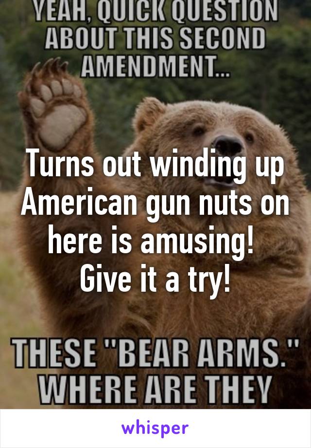 Turns out winding up American gun nuts on here is amusing! 
Give it a try!