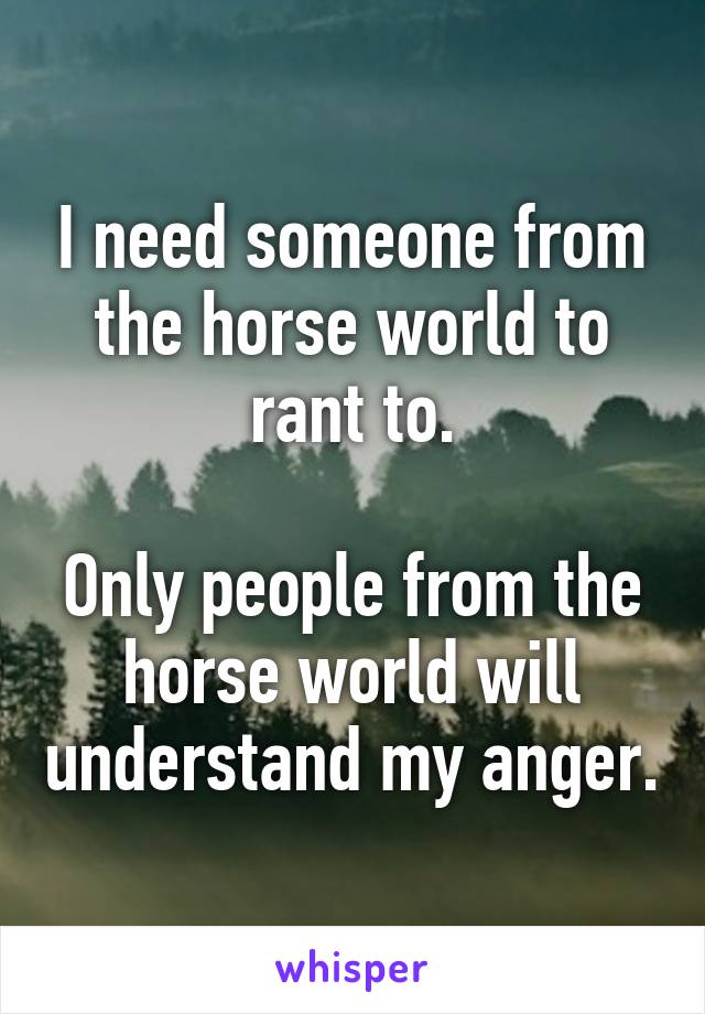 I need someone from the horse world to rant to.

Only people from the horse world will understand my anger.