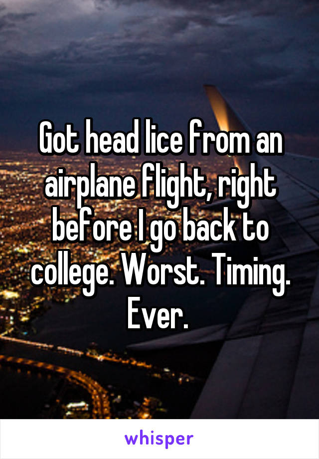 Got head lice from an airplane flight, right before I go back to college. Worst. Timing. Ever. 
