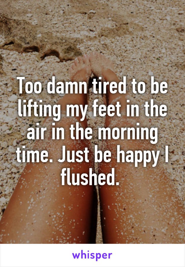 Too damn tired to be lifting my feet in the air in the morning time. Just be happy I flushed. 