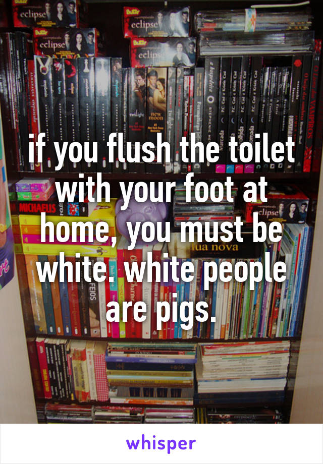 if you flush the toilet with your foot at home, you must be white. white people are pigs.