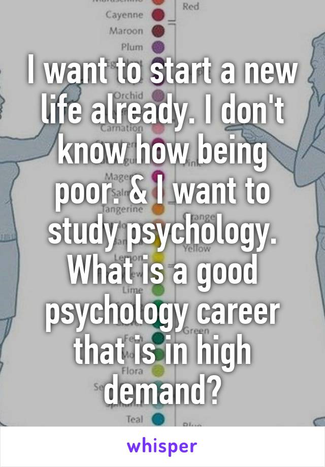 I want to start a new life already. I don't know how being poor. & I want to study psychology. What is a good psychology career that is in high demand?