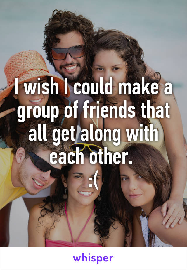 I wish I could make a group of friends that all get along with each other. 
:(