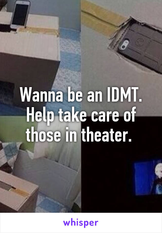 Wanna be an IDMT. Help take care of those in theater. 