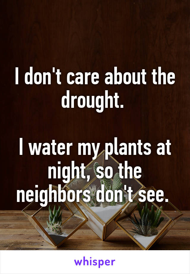 I don't care about the drought. 

I water my plants at night, so the neighbors don't see. 