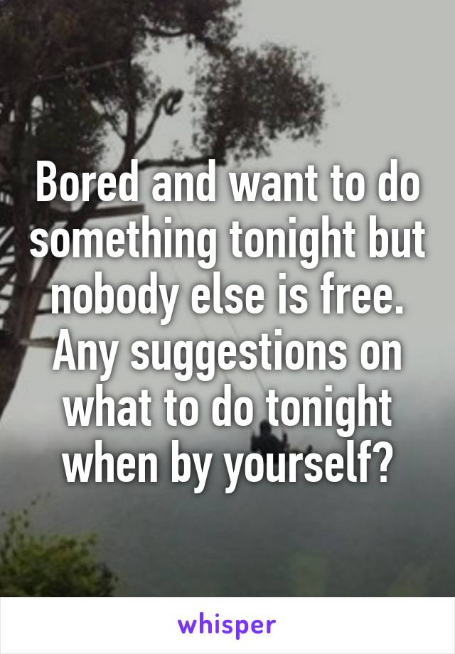 Bored and want to do something tonight but nobody else is free. Any suggestions on what to do tonight when by yourself?