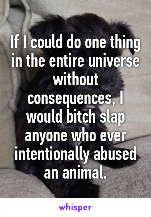 If I could do one thing in the entire universe without consequences, I would bitch slap anyone who ever intentionally abused an animal.