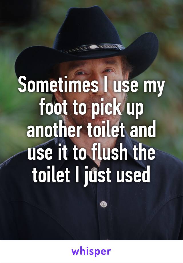 Sometimes I use my foot to pick up another toilet and use it to flush the toilet I just used