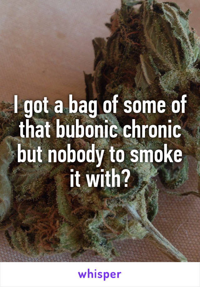 I got a bag of some of that bubonic chronic but nobody to smoke it with?