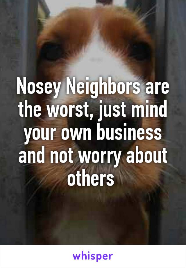 Nosey Neighbors are the worst, just mind your own business and not worry about others 