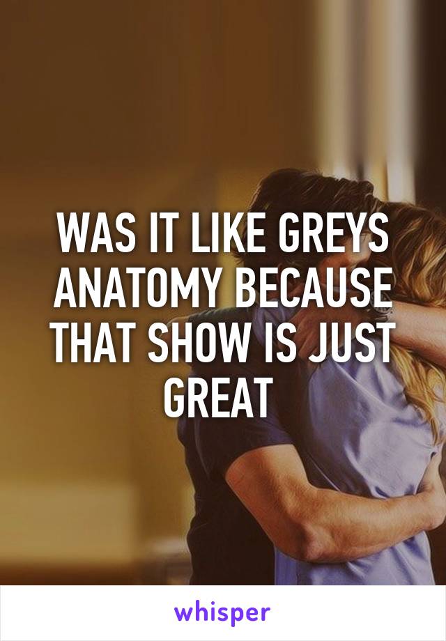 WAS IT LIKE GREYS ANATOMY BECAUSE THAT SHOW IS JUST GREAT 