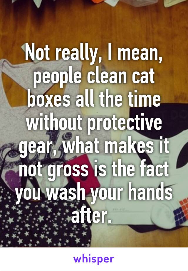 Not really, I mean, people clean cat boxes all the time without protective gear, what makes it not gross is the fact you wash your hands after. 