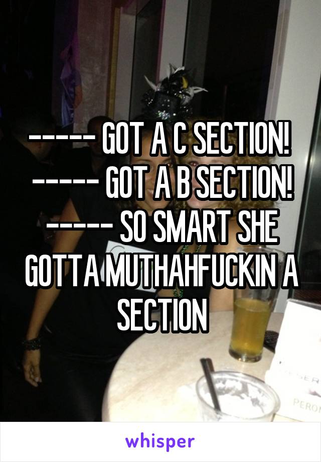 ----- GOT A C SECTION! 
----- GOT A B SECTION!
----- SO SMART SHE GOTTA MUTHAHFUCKIN A SECTION
