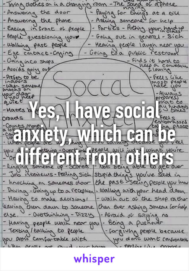 Yes, I have social anxiety, which can be different from others